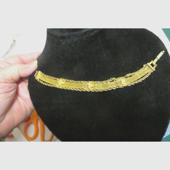 Vintage Goldette Goldtone Faux Pearl Chain Bracelet,Signed - Picture 1 of 3